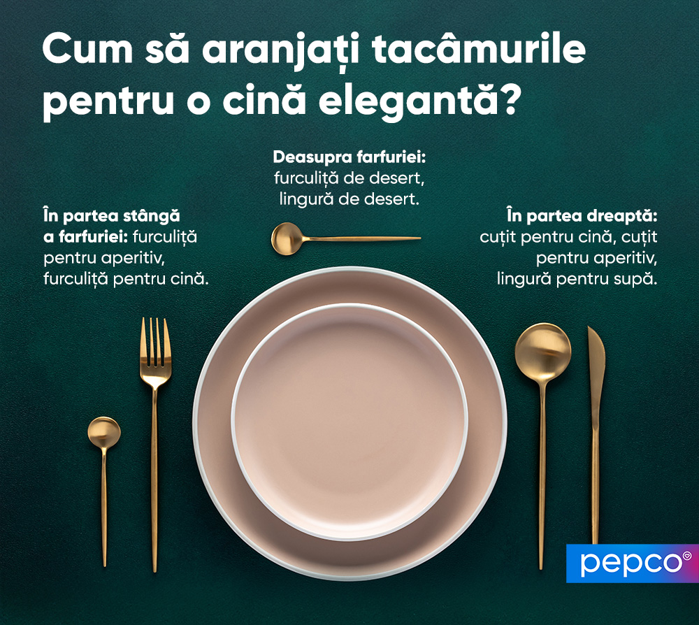 Infografic Pepco Cum să așezați tacâmurile pentru o cină elegantă? 