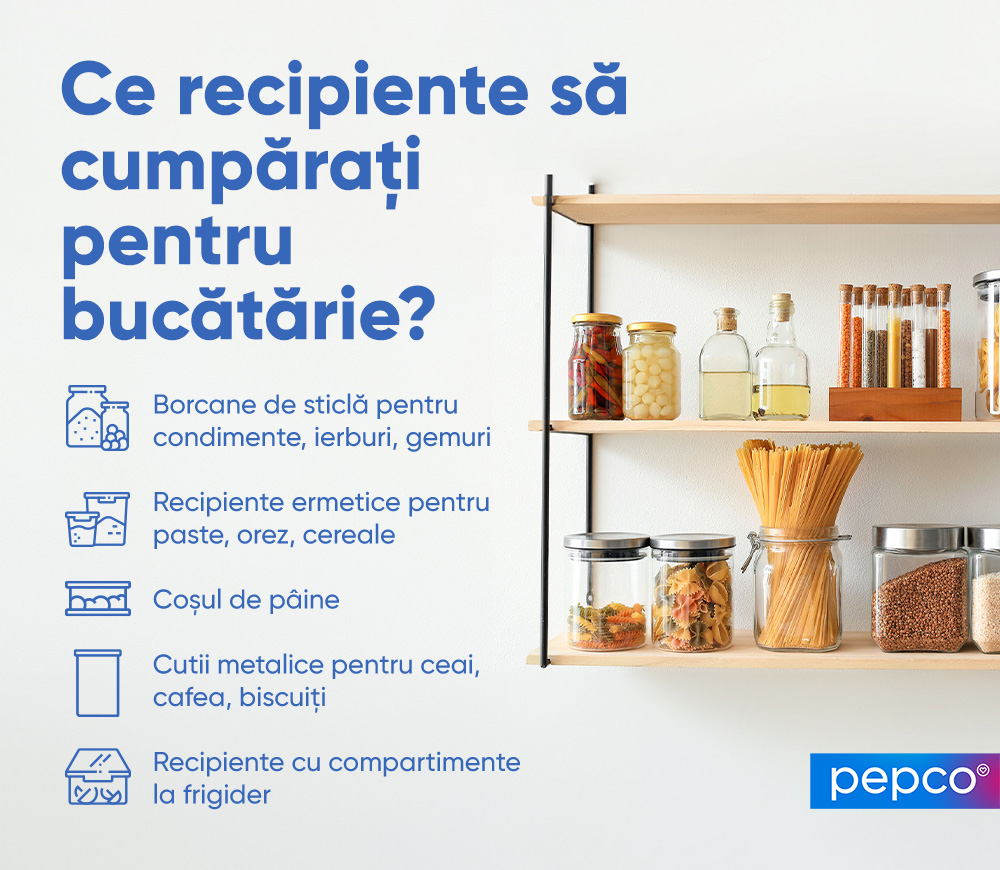Infografic Pepco "Ce recipiente să cumpărați pentru bucătăria dvs.?"