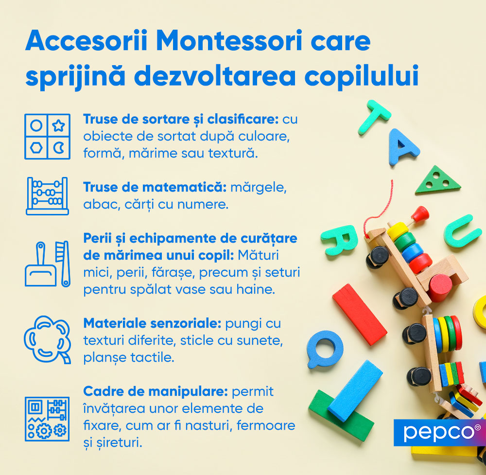 Infografie Pepco despre jucăriile Montessori