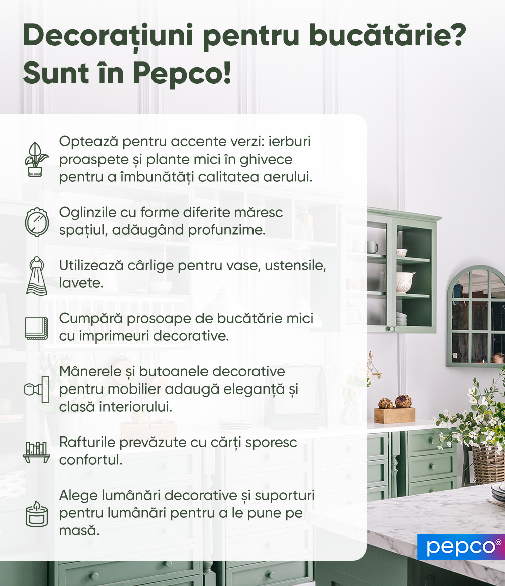 Infografie Pepco privind decorațiunile de bucătărie